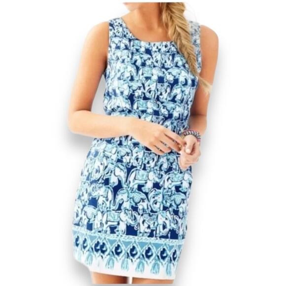 Lilly Pulitzer Cathy Dress Women's 6 Blue Shift Mini Elephant Print Classic - Picture 1 of 10